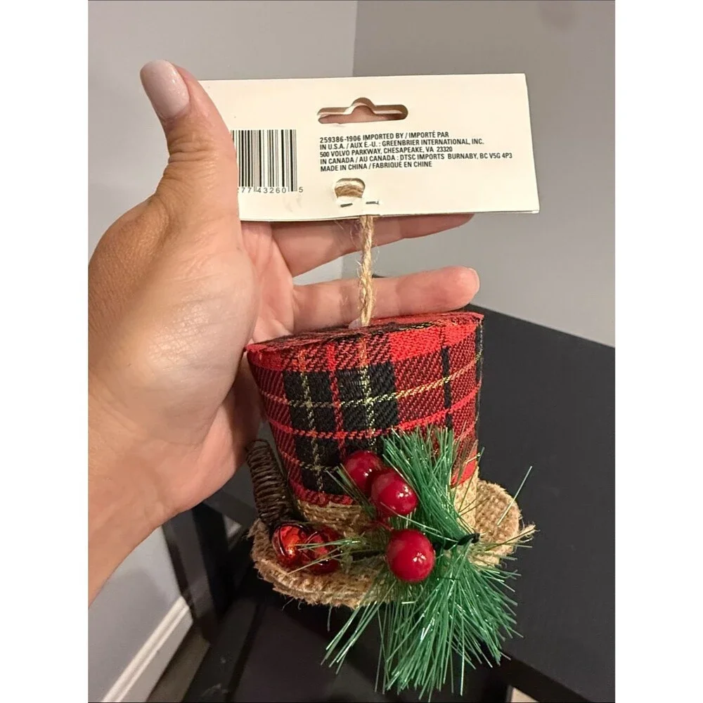 Buffalo Plaid Mini Top Hat Christmas Ornament Rustic Farmhouse Tree Decor